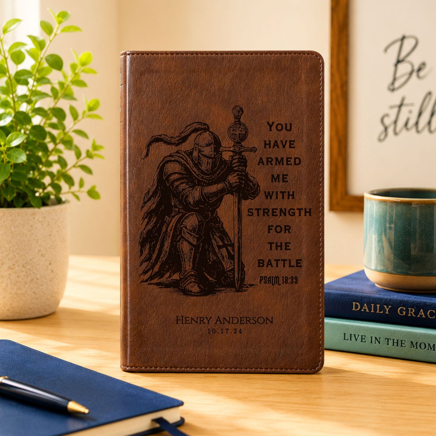 Personalized NLT Super Giant Print Bible, Custom Engraved Warrior Design with Name, New Living Translation, Christian Baptism & Wedding Gift