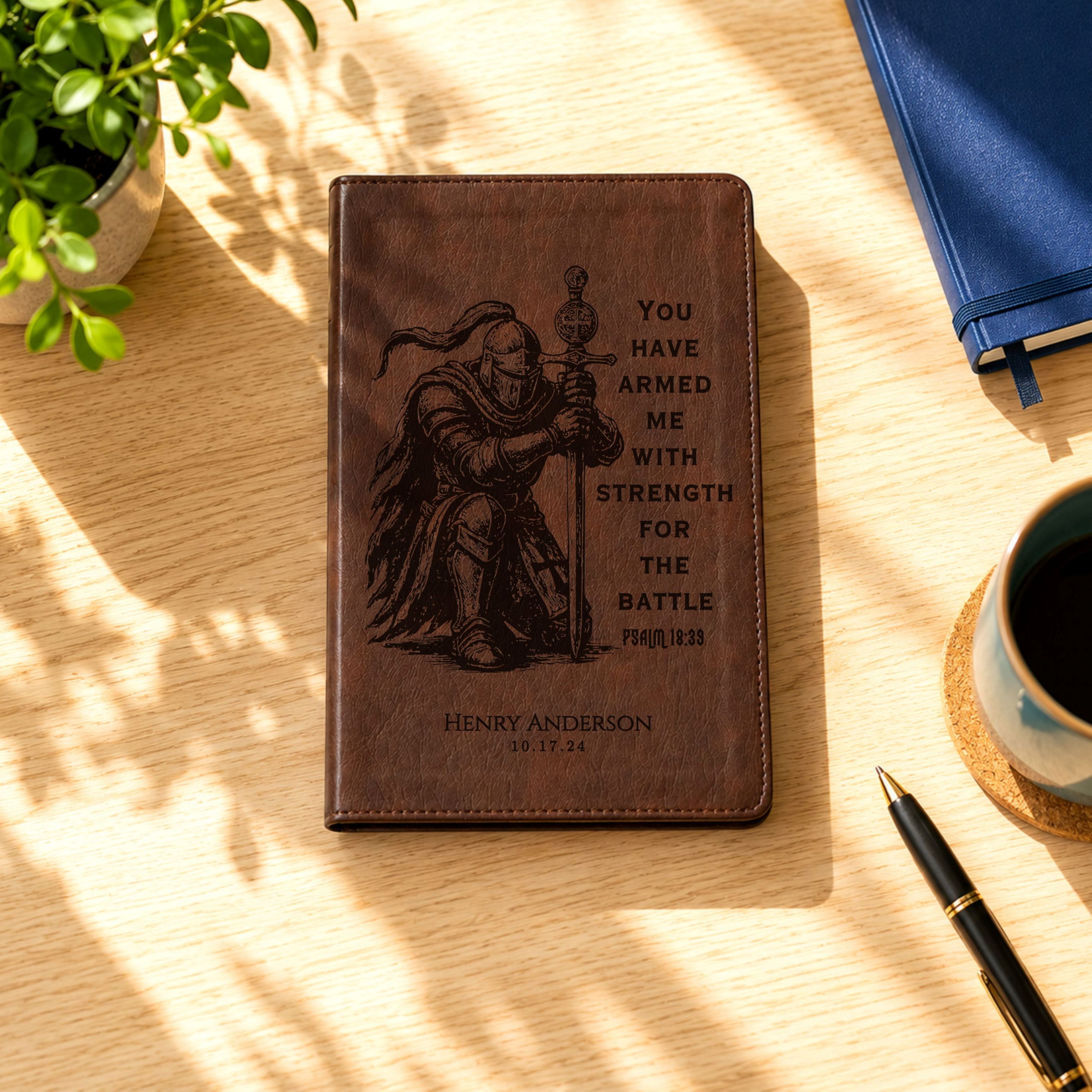 Personalized NLT Super Giant Print Bible, Custom Engraved Warrior Design with Name, New Living Translation, Christian Baptism & Wedding Gift