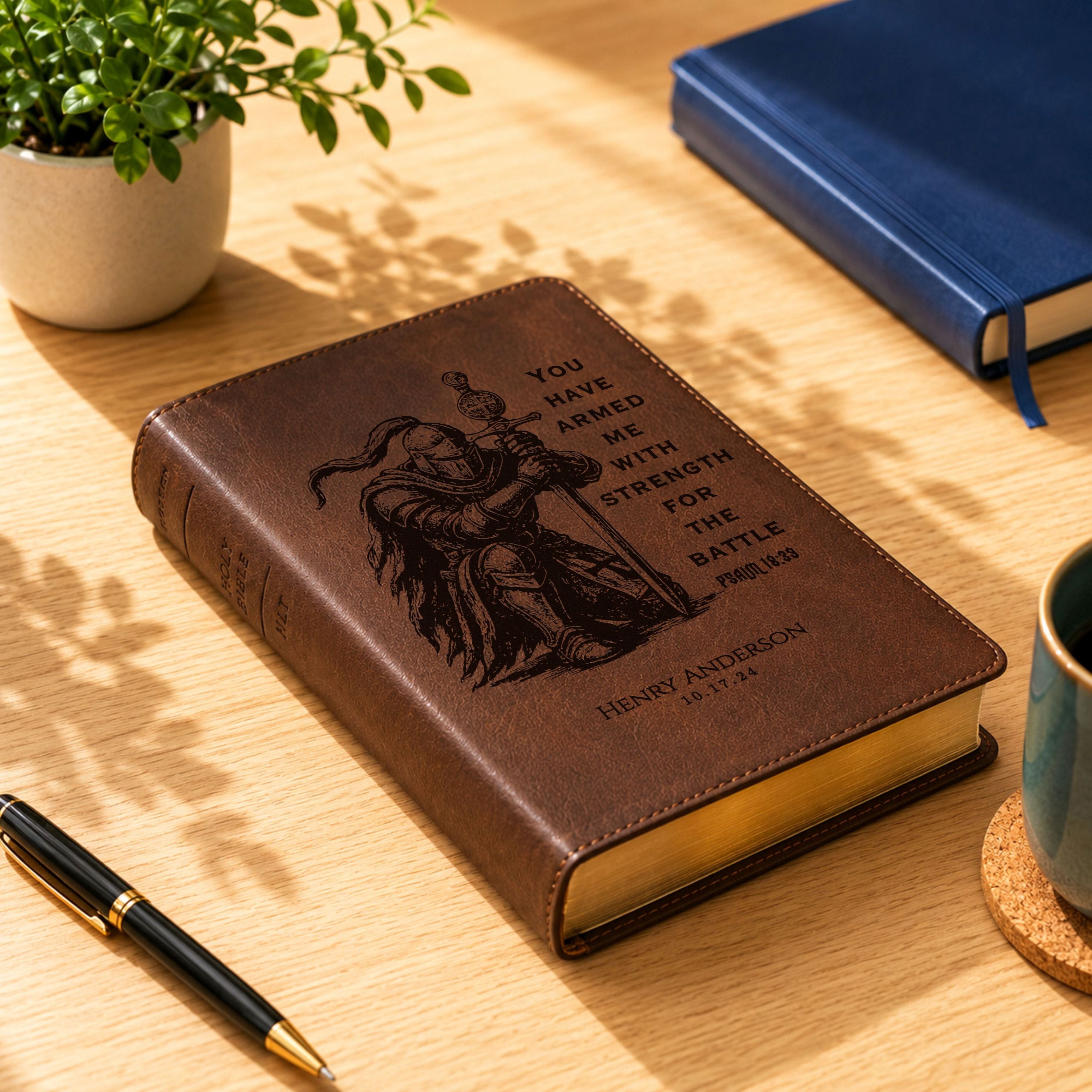 Personalized NLT Super Giant Print Bible, Custom Engraved Warrior Design with Name, New Living Translation, Christian Baptism & Wedding Gift