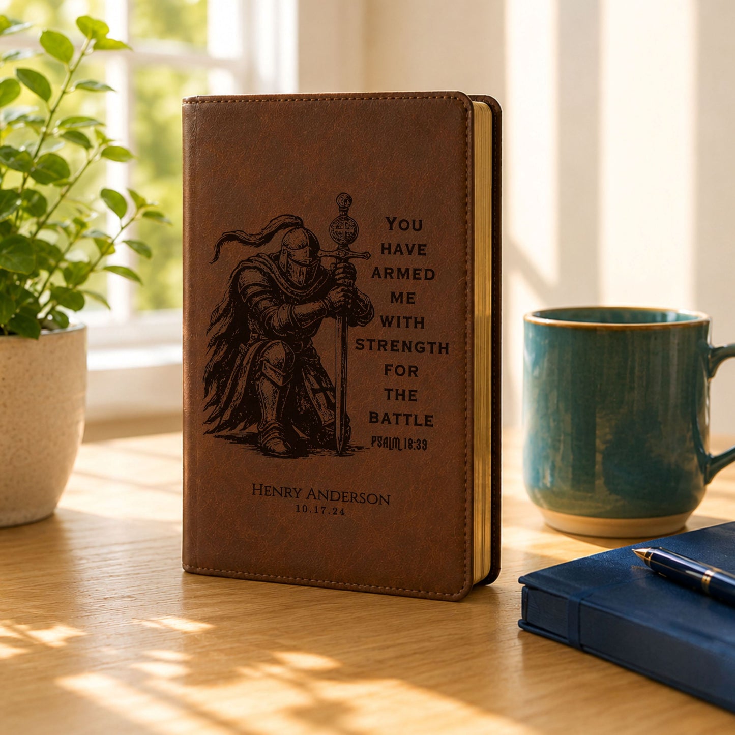 Personalized NLT Super Giant Print Bible, Custom Engraved Warrior Design with Name, New Living Translation, Christian Baptism & Wedding Gift