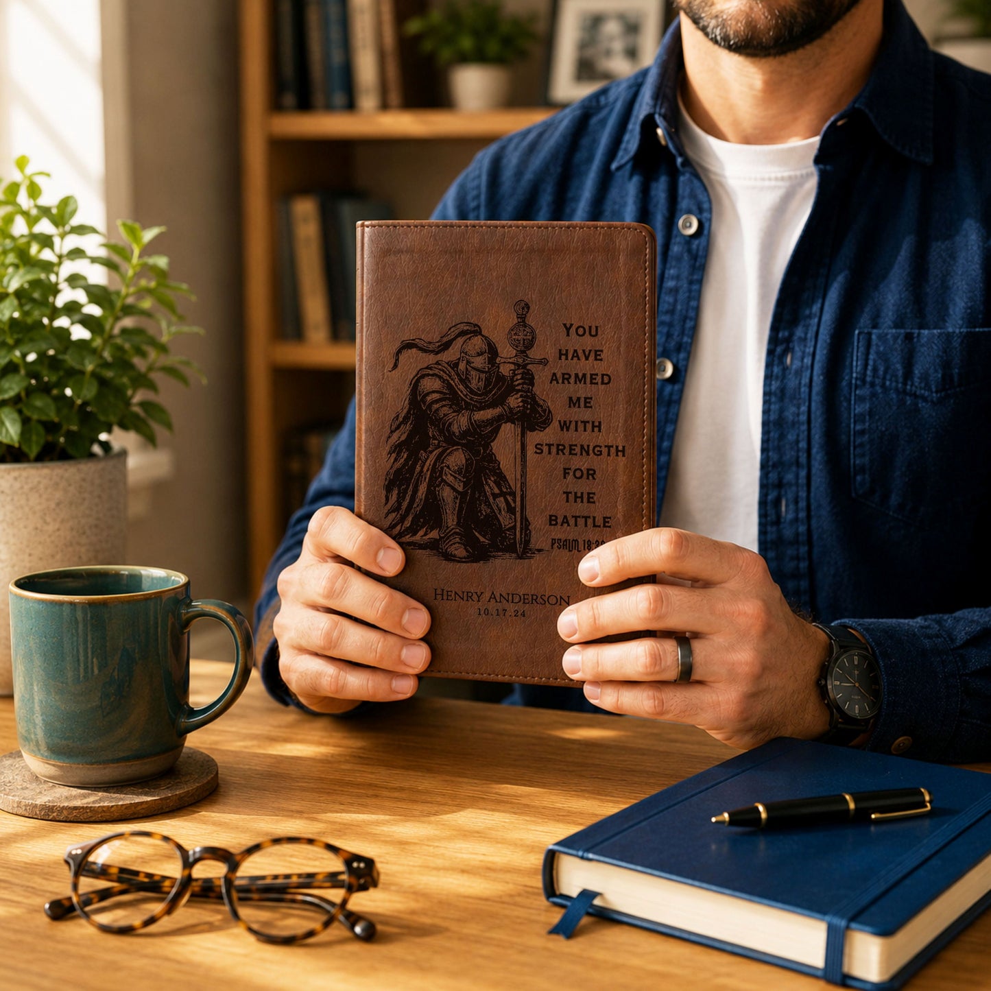 Personalized NLT Super Giant Print Bible, Custom Engraved Warrior Design with Name, New Living Translation, Christian Baptism & Wedding Gift