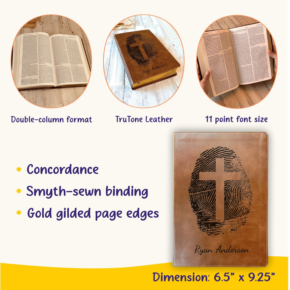 Personalized ESV Bible, Custom Fingerprint & Cross Design with Name Engraved, Large Print Bible, Gifts for Baptism, Wedding, Confirmation - Religious Books - Aylev