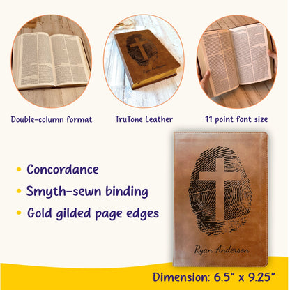 Personalized ESV Bible, Custom Fingerprint & Cross Design with Name Engraved, Large Print Bible, Gifts for Baptism, Wedding, Confirmation - Religious Books - Aylev