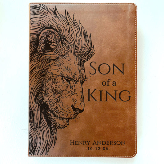 Personalized ESV Large Print Bible, Son of a King Lion Design, Custom Engraved Name, Christian Gift, Baptism Gift, Bible Gift for Him - Aylev