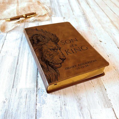 Personalized ESV Large Print Bible, Son of a King Lion Design, Custom Engraved Name, Christian Gift, Baptism Gift, Bible Gift for Him - Religious Books - Aylev
