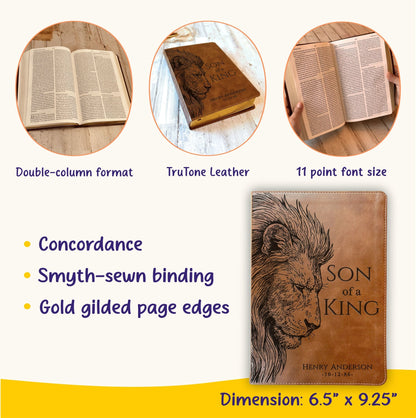 Personalized ESV Large Print Bible, Son of a King Lion Design, Custom Engraved Name, Christian Gift, Baptism Gift, Bible Gift for Him - Religious Books - Aylev