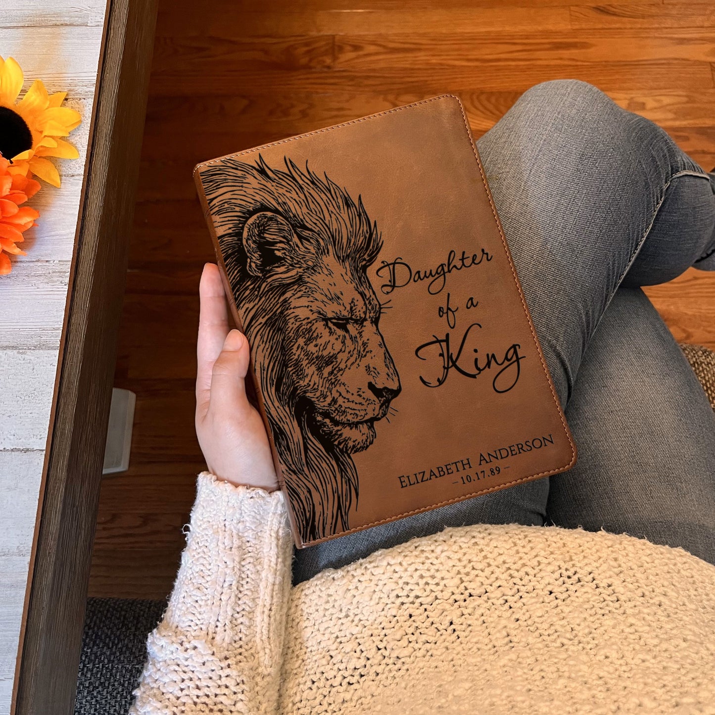 Personalized ESV Large Print Bible, Daughter of a King Lion Design, Custom Engraved Name, Christian Gift, Baptism Gift, Bible Gift for Her