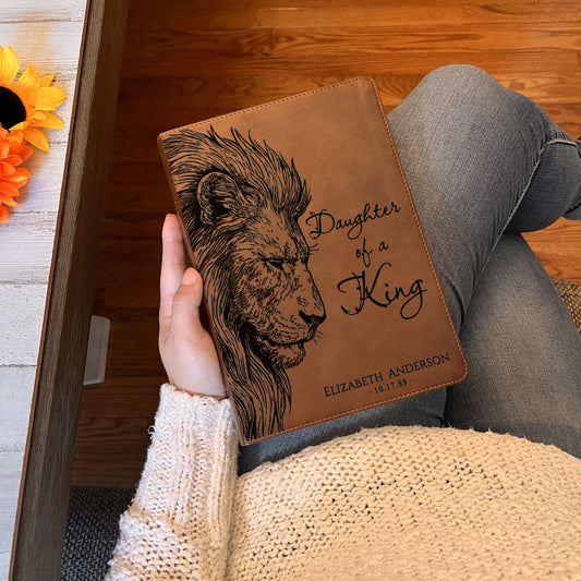 Personalized ESV Large Print Bible, Daughter of a King Lion Design, Custom Engraved Name, Christian Gift, Baptism Gift, Bible Gift for Her