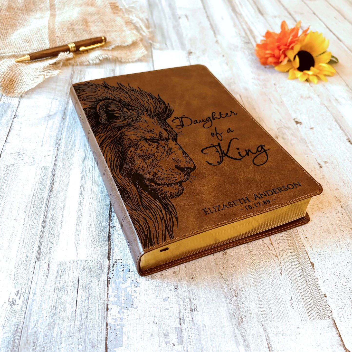 Personalized ESV Large Print Bible, Daughter of a King Lion Design, Custom Engraved Name, Christian Gift, Baptism Gift, Bible Gift for Her