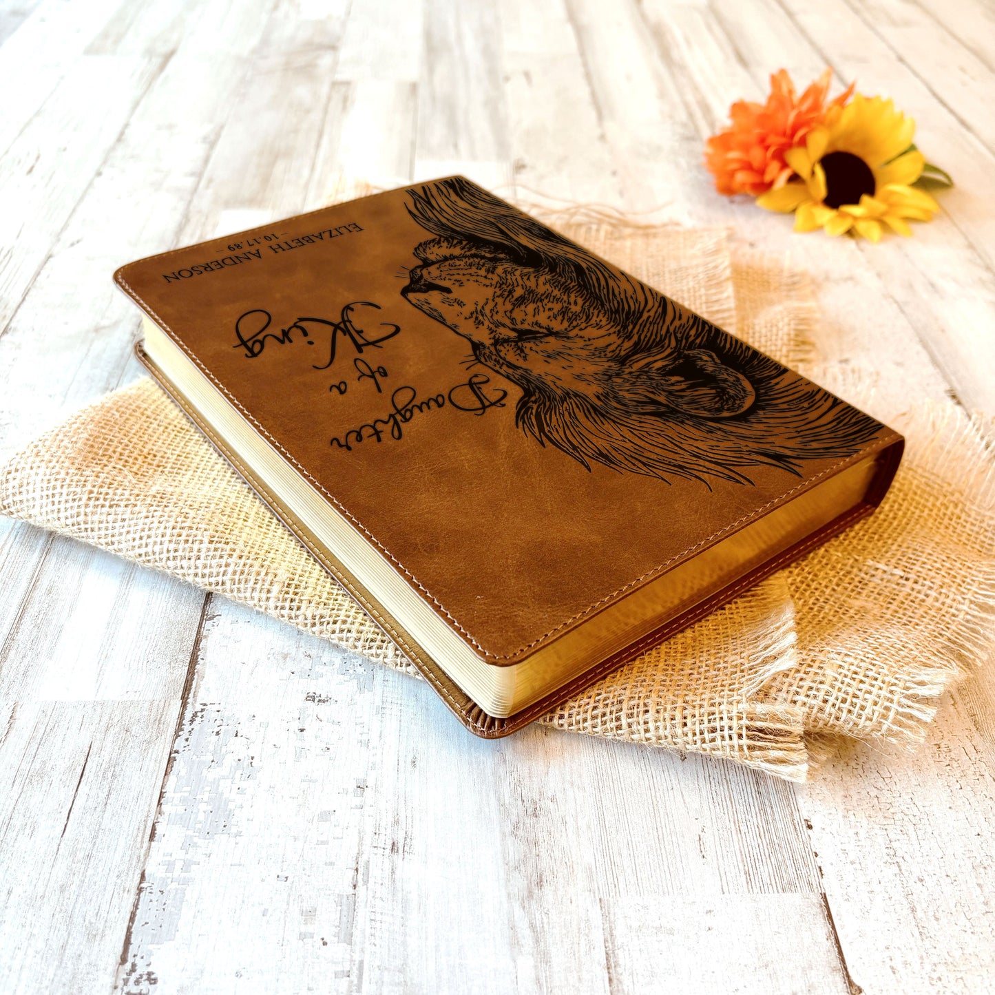 Personalized ESV Large Print Bible, Daughter of a King Lion Design, Custom Engraved Name, Christian Gift, Baptism Gift, Bible Gift for Her