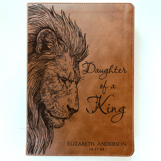 Personalized ESV Large Print Bible, Daughter of a King Lion Design, Custom Engraved Name, Christian Gift, Baptism Gift, Bible Gift for Her
