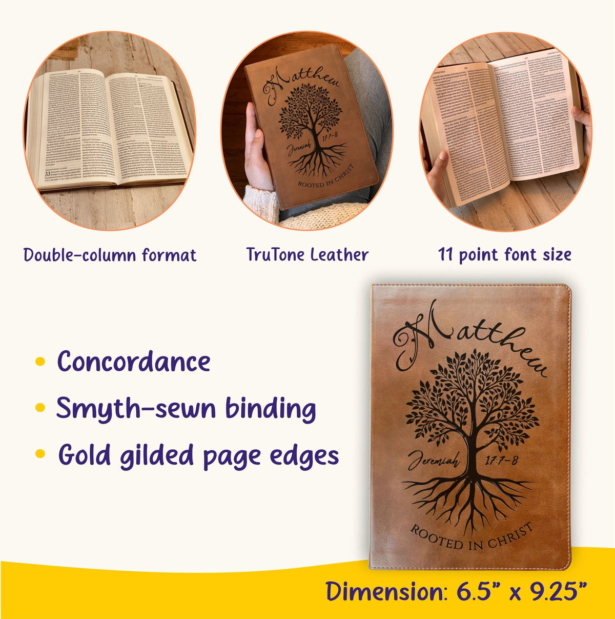 Personalized ESV Large Print Bible, Custom Engraved Name, Rooted in Christ Tree Design, Christian Gift, Bible Gifts for Her, Gifts for Him - Religious Books - Aylev