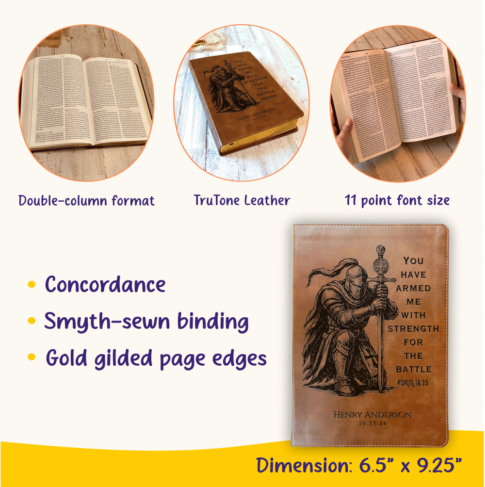 Personalized Bible for Men, ESV Large Print Bible, Custom Bible Engraved Name, Knight Warrior Design, Christian Gift, Bible Gifts for Him