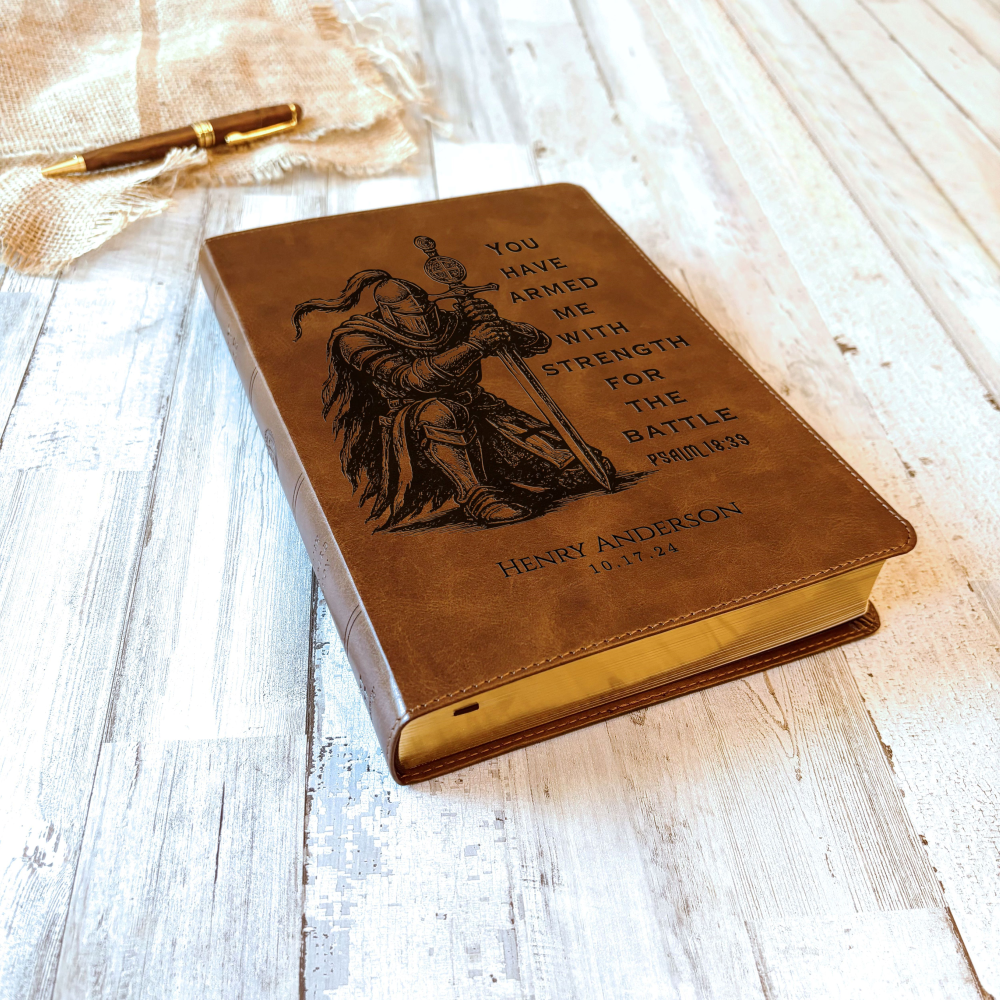 Personalized Bible for Men, ESV Large Print Bible, Custom Bible Engraved Name, Knight Warrior Design, Christian Gift, Bible Gifts for Him