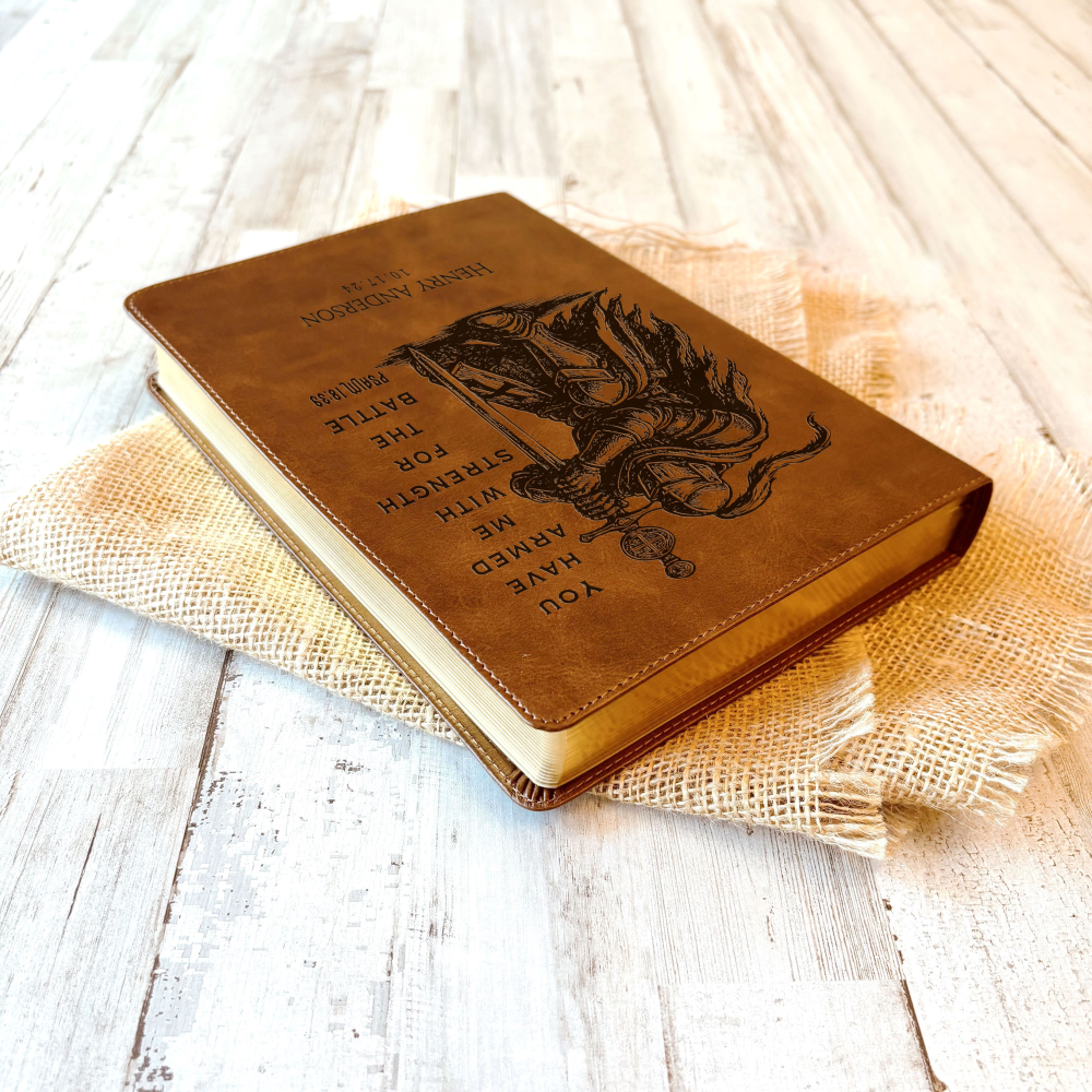 Personalized Bible for Men, ESV Large Print Bible, Custom Bible Engraved Name, Knight Warrior Design, Christian Gift, Bible Gifts for Him