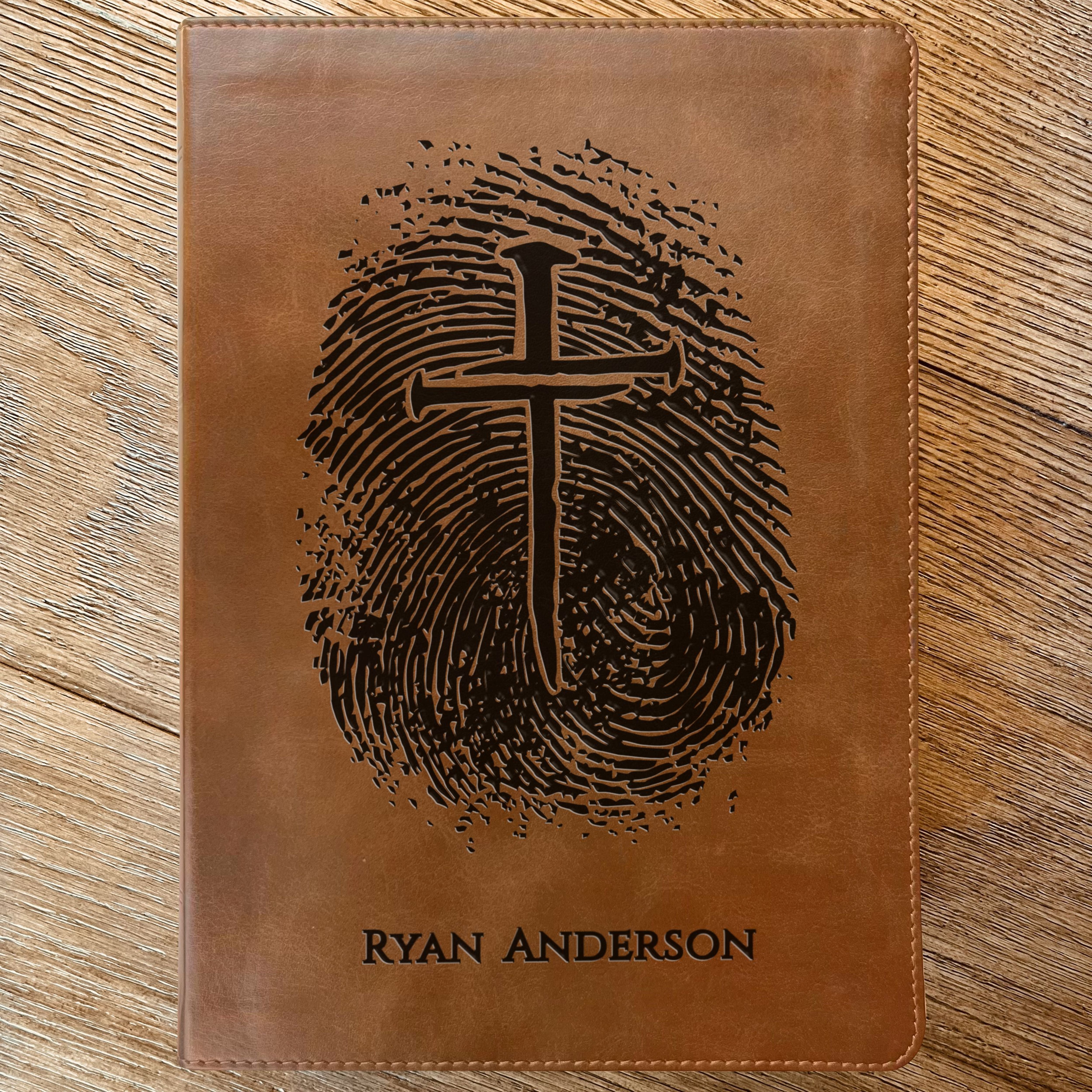 Personalized ESV Bible, Custom Fingerprint & Cross Design with Name Engraved, Large Print Bible, Gifts for Baptism, Wedding, Confirmation - Aylev