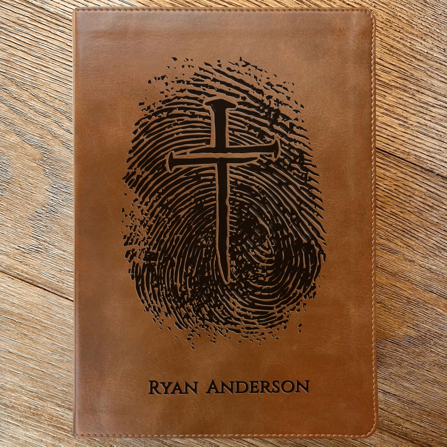 Personalized ESV Bible, Custom Fingerprint & Cross Design with Name Engraved, Large Print Bible, Gifts for Baptism, Wedding, Confirmation - Aylev