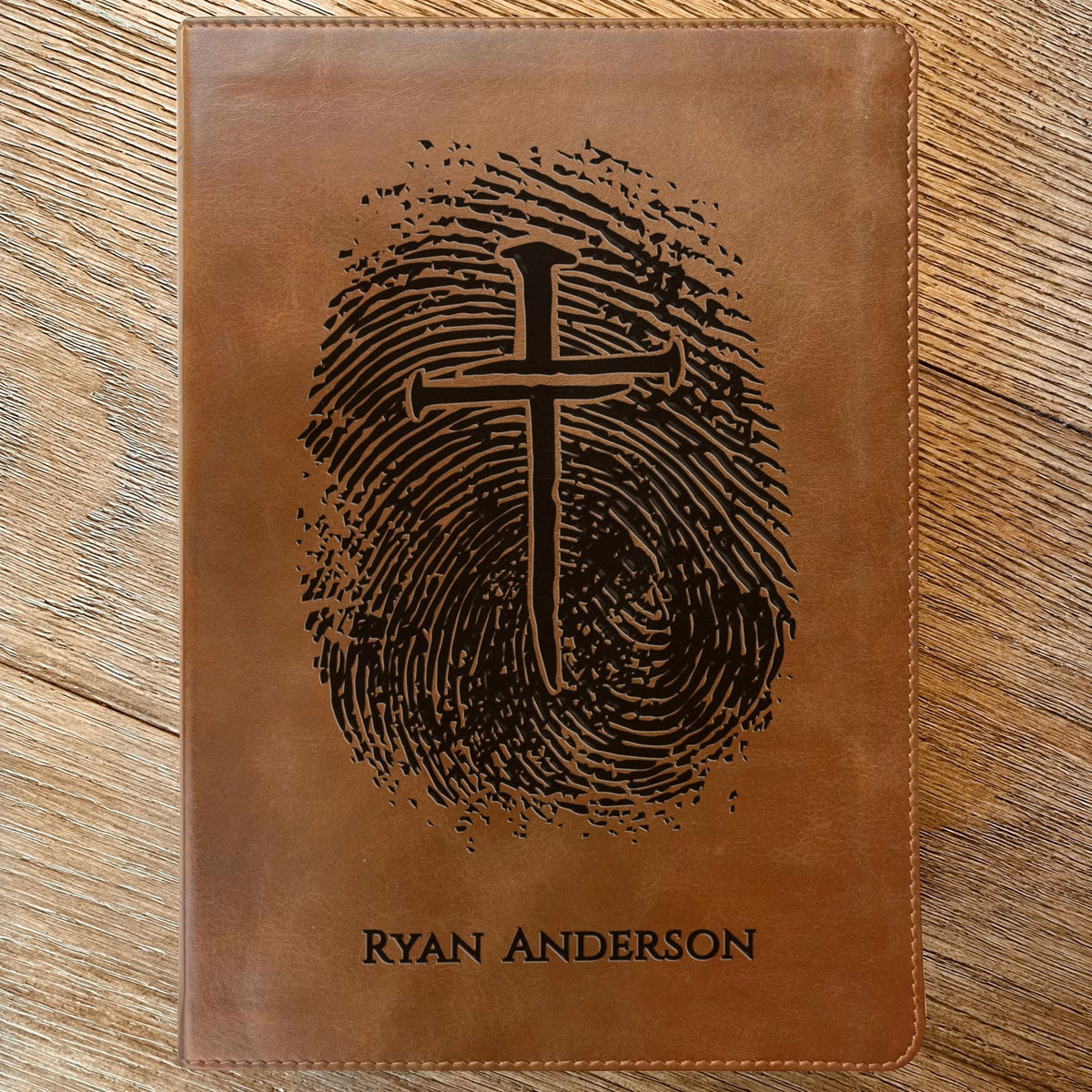 Personalized ESV Large Print Bible, Custom Fingerprint & Cross Design with Name Engraved, Gifts for Baptism, Wedding, and Confirmation - Religious Books - Aylev