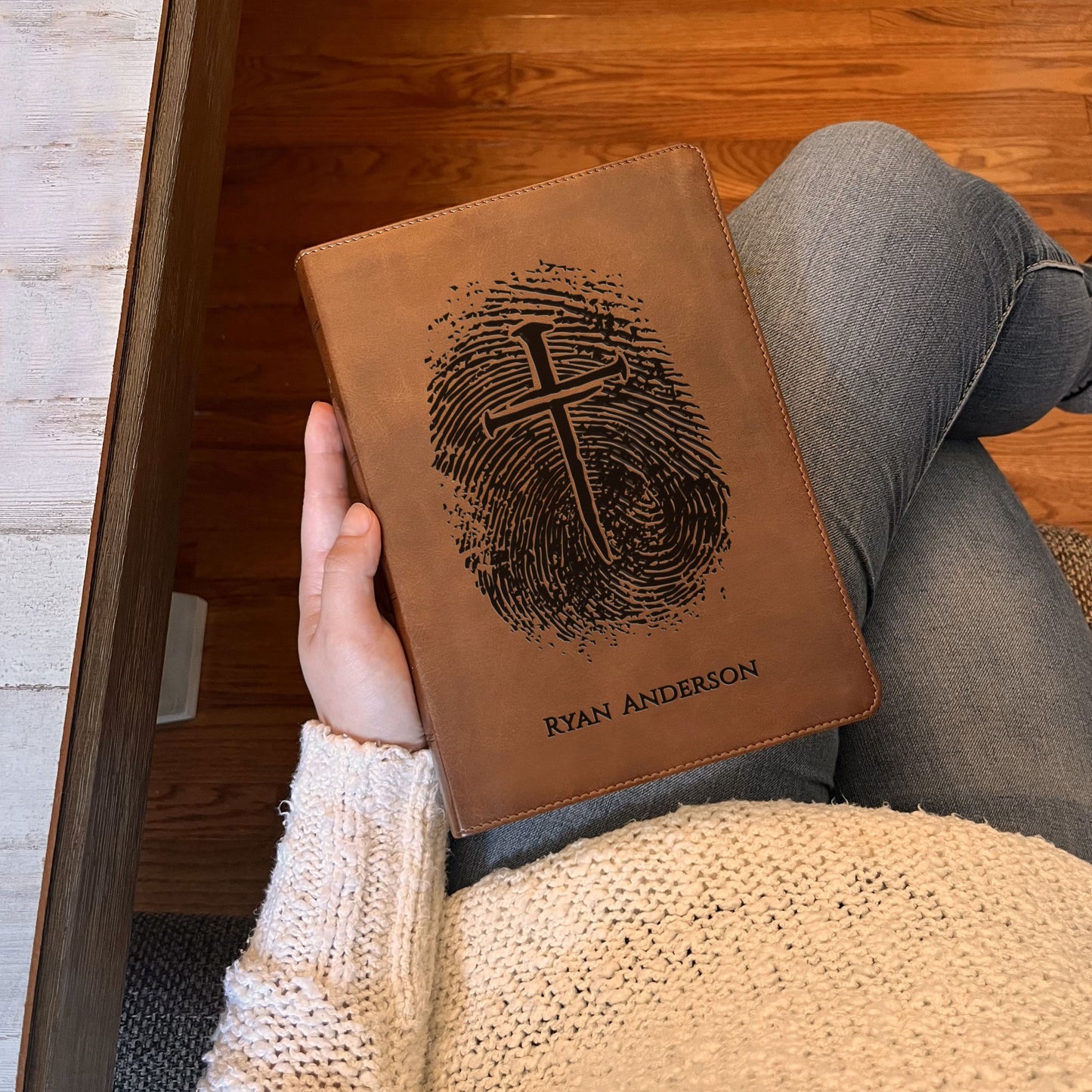Personalized ESV Bible, Custom Fingerprint & Cross Design with Name Engraved, Large Print Bible, Gifts for Baptism, Wedding, Confirmation - Aylev