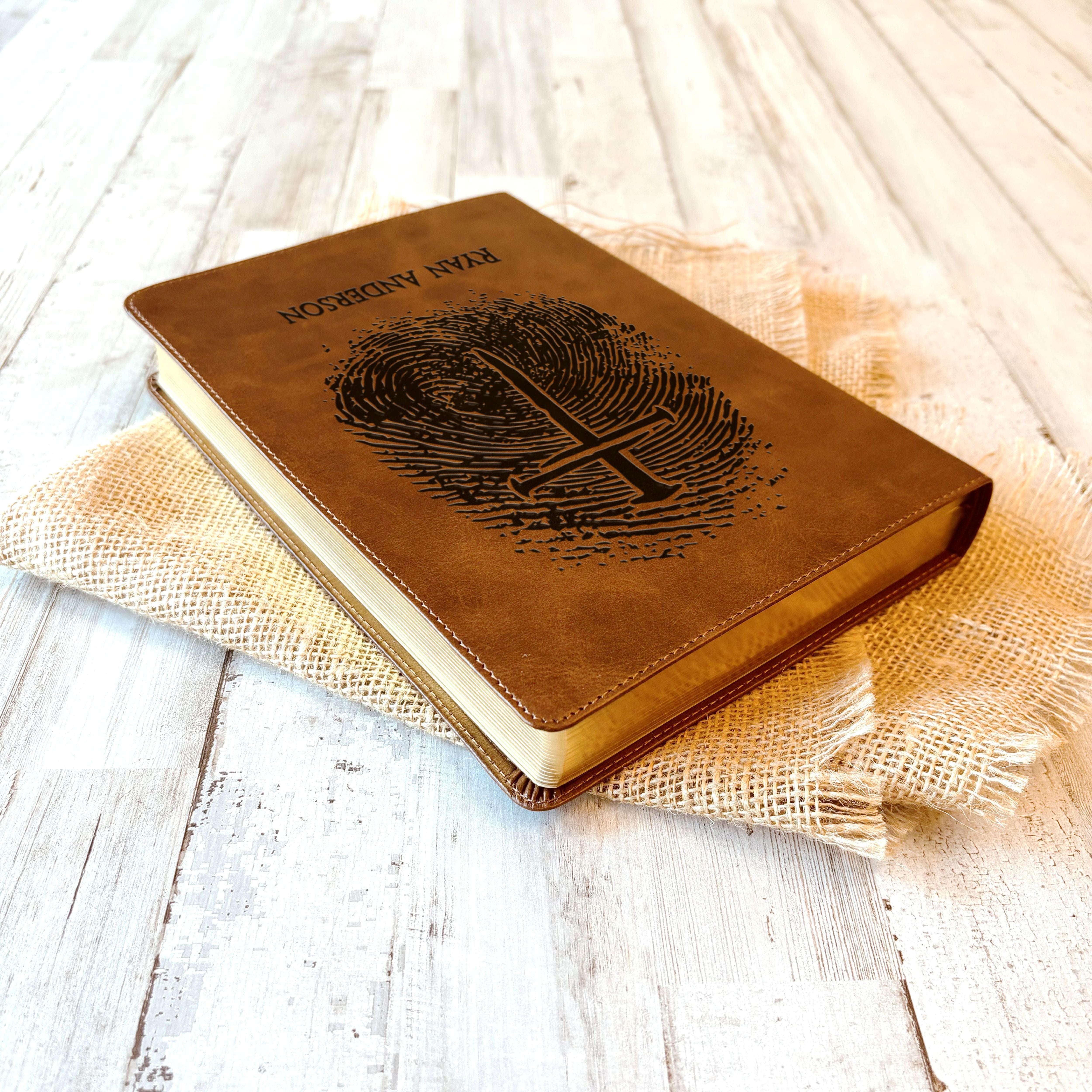 Personalized ESV Bible, Custom Fingerprint & Cross Design with Name Engraved, Large Print Bible, Gifts for Baptism, Wedding, Confirmation - Aylev