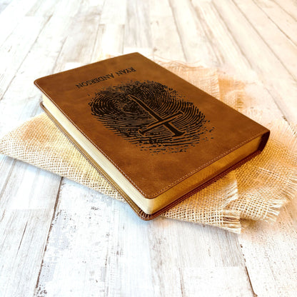 Personalized ESV Large Print Bible, Custom Fingerprint & Cross Design with Name Engraved, Gifts for Baptism, Wedding, and Confirmation - Religious Books - Aylev