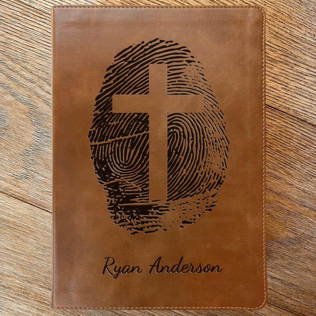 Personalized ESV Bible, Custom Fingerprint & Cross Design with Name Engraved, Large Print Bible, Gifts for Baptism, Wedding, Confirmation - Religious Books - Aylev