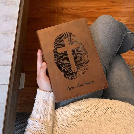 Personalized ESV Bible, Custom Fingerprint & Cross Design with Name Engraved, Large Print Bible, Gifts for Baptism, Wedding, Confirmation - Aylev
