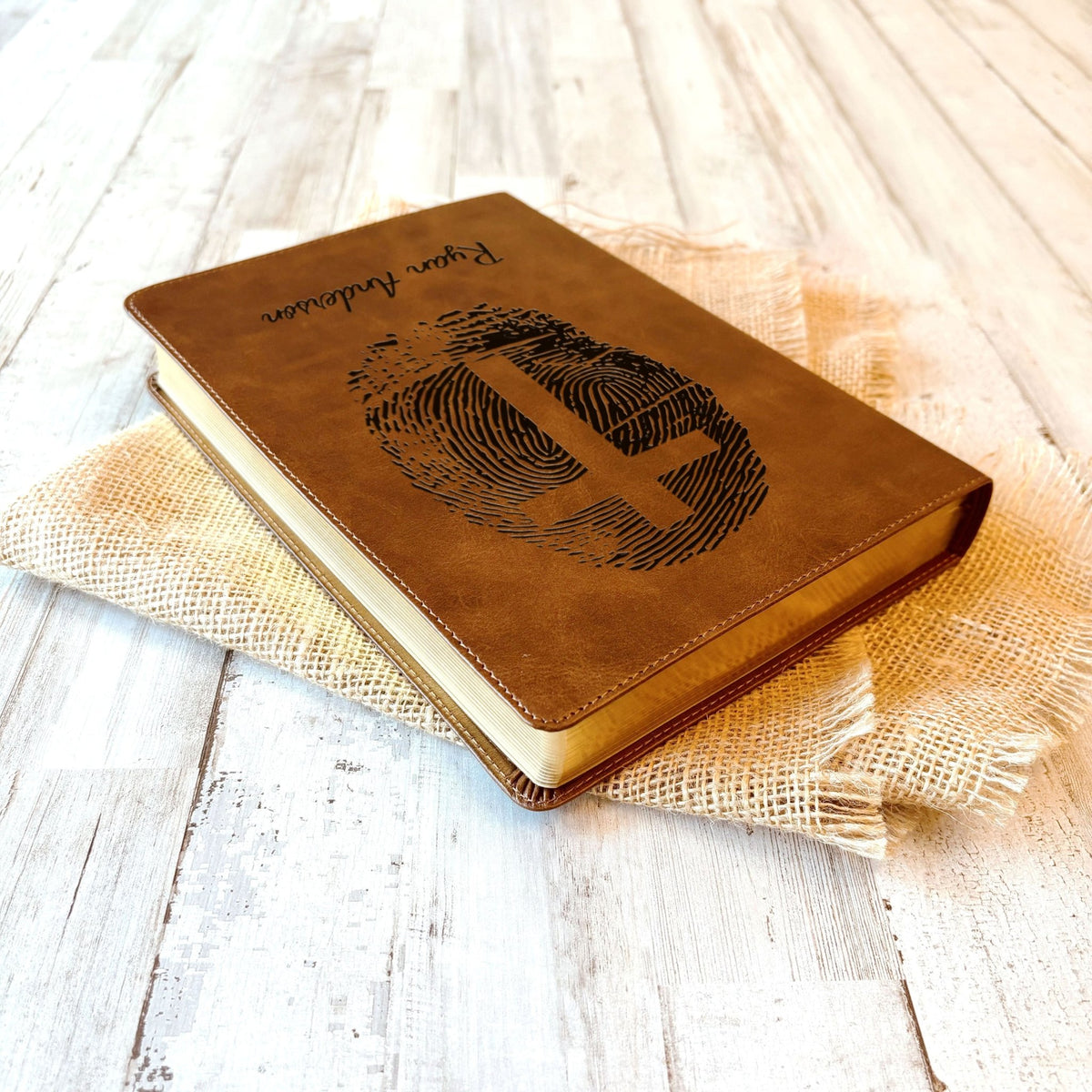 Personalized ESV Bible, Custom Fingerprint & Cross Design with Name Engraved, Large Print Bible, Gifts for Baptism, Wedding, Confirmation - Religious Books - Aylev