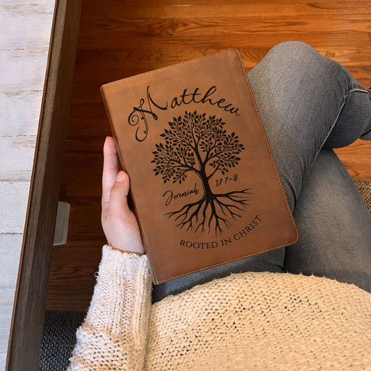 Personalized ESV Large Print Bible, Custom Engraved Name, Rooted in Christ Tree Design, Christian Gift, Bible Gifts for Her, Gifts for Him