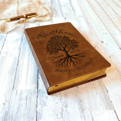 Personalized ESV Large Print Bible, Custom Engraved Name, Rooted in Christ Tree Design, Christian Gift, Bible Gifts for Her, Gifts for Him - Religious Books - Aylev