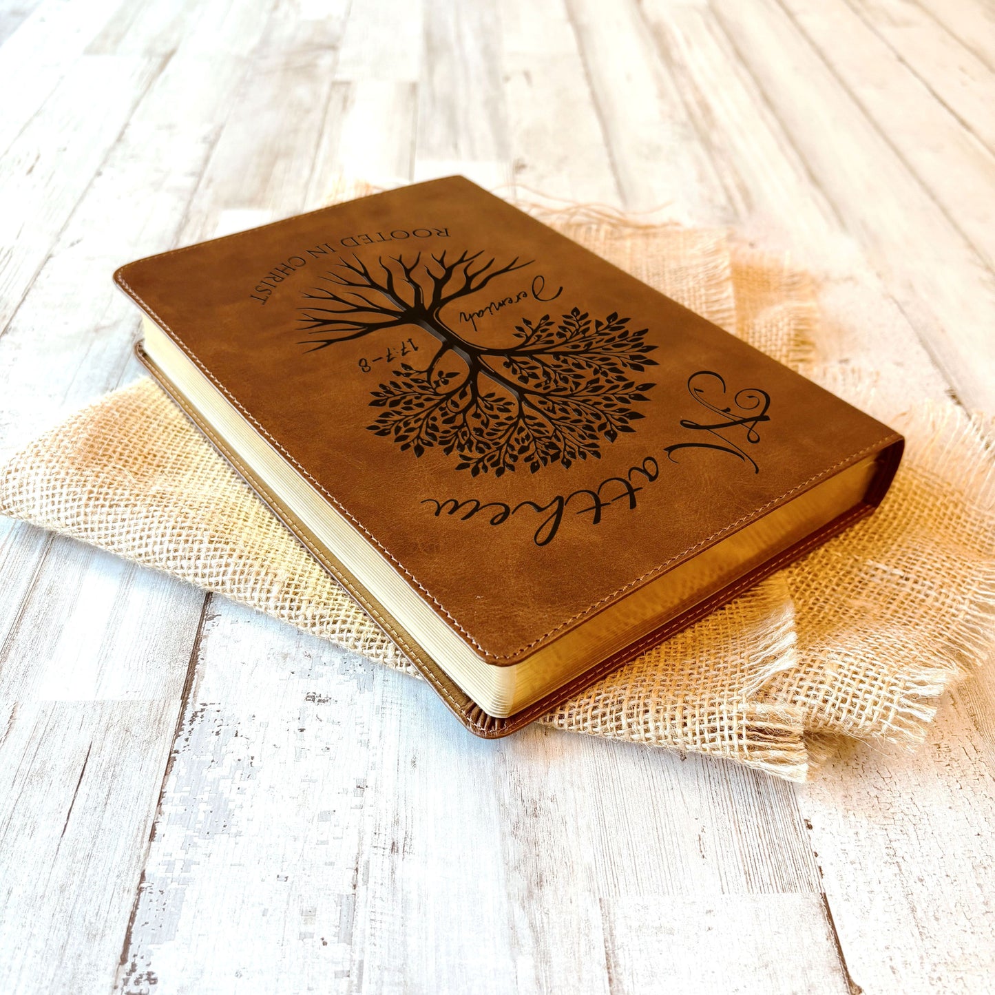 Personalized ESV Large Print Bible, Custom Engraved Name, Rooted in Christ Tree Design, Christian Gift, Bible Gifts for Her, Gifts for Him