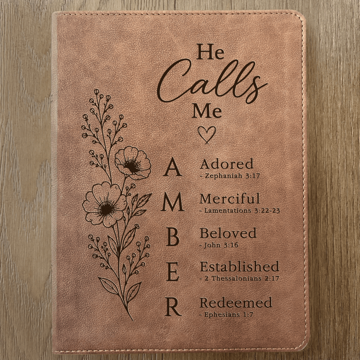 Personalized KJV Wide-Margin Bible, Custom Engraved Acrostic Name with Verse Reference, He Calls Me Floral Design, Christian Gift for Her - Religious Books - Aylev