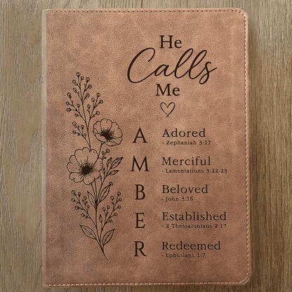 Personalized KJV Wide-Margin Bible, Custom Engraved Acrostic Name with Verse Reference, He Calls Me Floral Design, Christian Gift for Her - Religious Books - Aylev