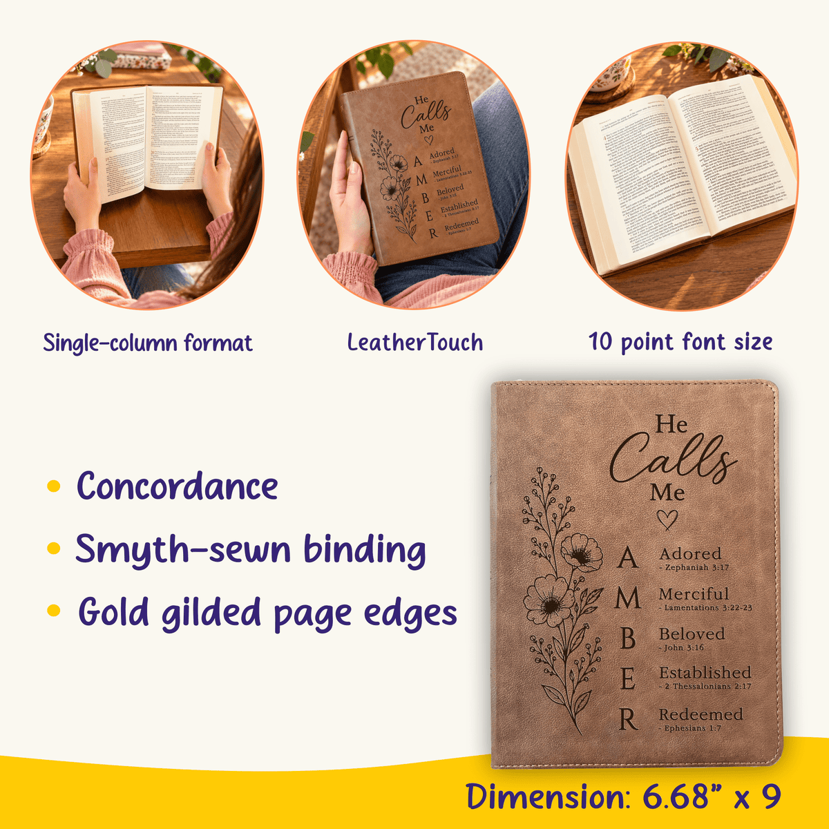 Personalized KJV Wide-Margin Bible, Custom Engraved Acrostic Name with Verse Reference, He Calls Me Floral Design, Christian Gift for Her - Religious Books - Aylev