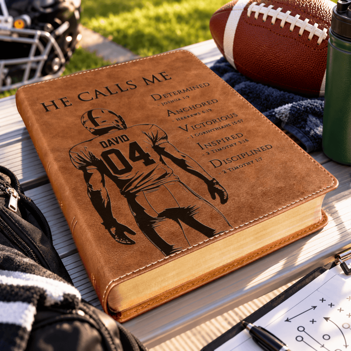 Personalized KJV Wide-Margin Bible, Custom Engraved Acrostic Name with Verse Reference, Christian Sports Gift for Football Players - Religious Books - Aylev