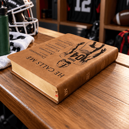 Personalized KJV Wide-Margin Bible, Custom Engraved Acrostic Name with Verse Reference, Christian Sports Gift for Football Players - Religious Books - Aylev