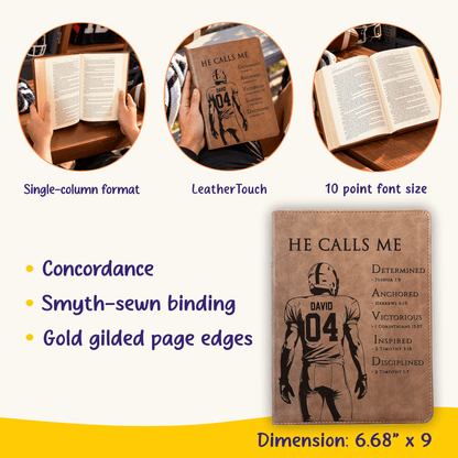 Personalized KJV Wide-Margin Bible, Custom Engraved Acrostic Name with Verse Reference, Christian Sports Gift for Football Players - Religious Books - Aylev