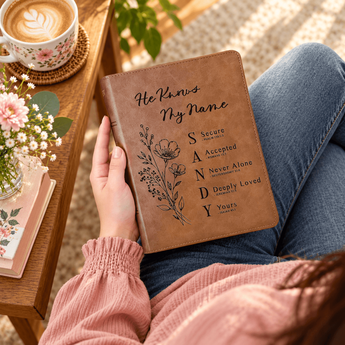 Personalized KJV Wide-Margin Bible, Custom Engraved Acrostic Name with Verse Reference, Floral Design, Christian Bible Gift for Her - Religious Books - Aylev