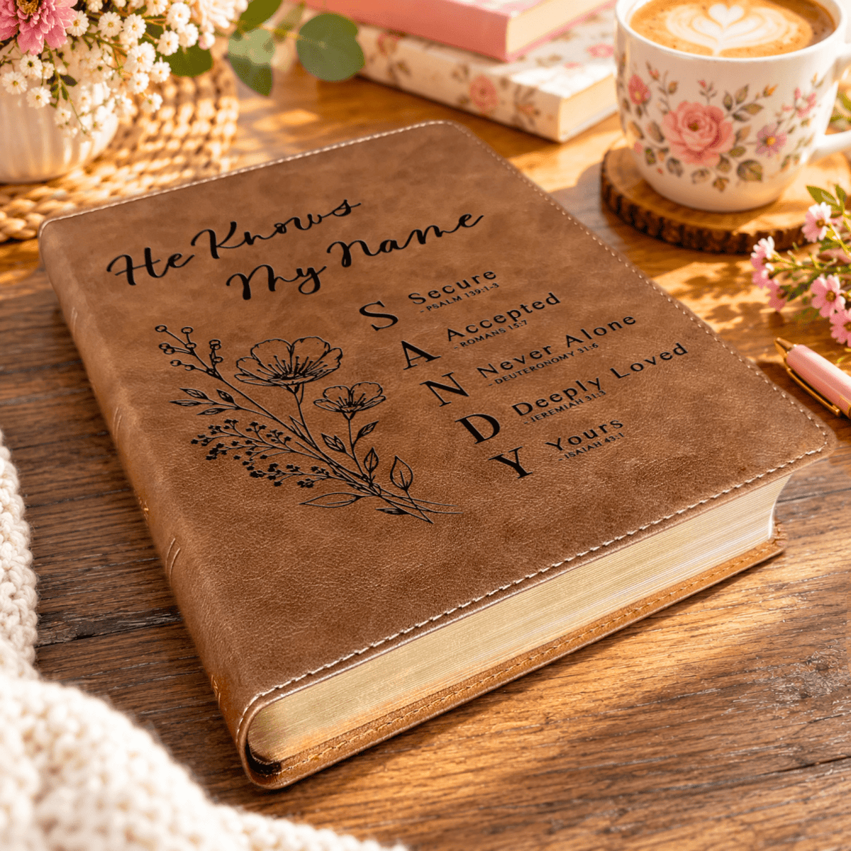 Personalized KJV Wide-Margin Bible, Custom Engraved Acrostic Name with Verse Reference, Floral Design, Christian Bible Gift for Her - Religious Books - Aylev