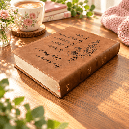 Personalized KJV Wide-Margin Bible, Custom Engraved Acrostic Name with Verse Reference, Floral Design, Christian Bible Gift for Her - Religious Books - Aylev