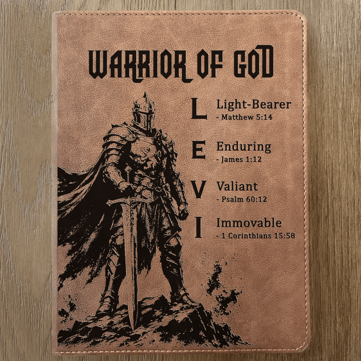 Personalized KJV Wide-Margin Bible, Custom Engraved Acrostic Name with Verse Reference, Warrior of God Design, Bible Gift for Him - Religious Books - Aylev