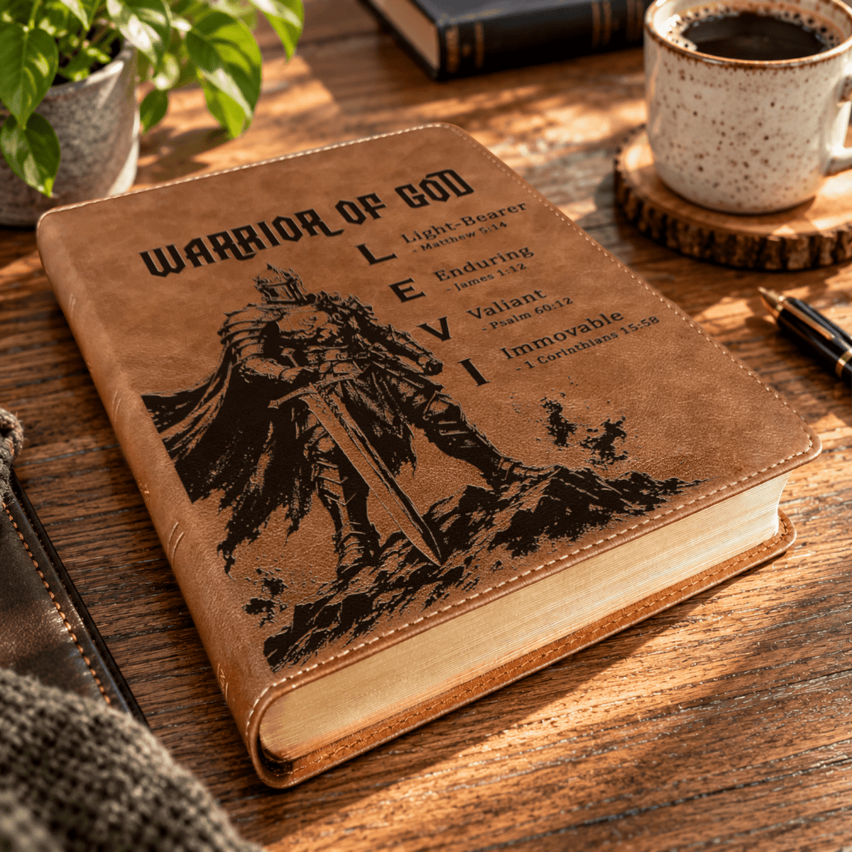 Personalized KJV Wide-Margin Bible, Custom Engraved Acrostic Name with Verse Reference, Warrior of God Design, Bible Gift for Him - Religious Books - Aylev