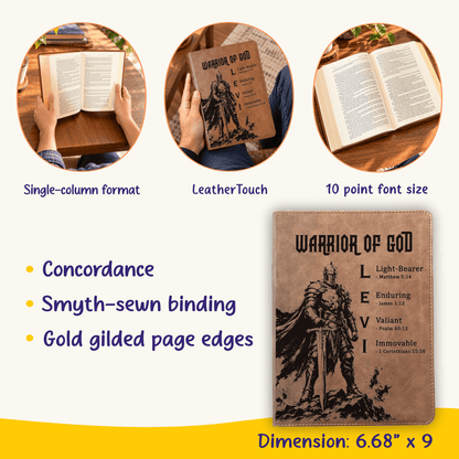 Personalized KJV Wide-Margin Bible, Custom Engraved Acrostic Name with Verse Reference, Warrior of God Design, Bible Gift for Him - Religious Books - Aylev