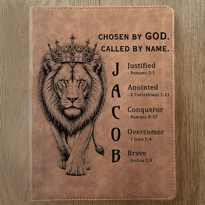 Personalized KJV Wide-Margin Bible, Custom Engraved Acrostic Name with Verse Reference, Lion Design, Christian Bible Gift for Him - Religious Books - Aylev