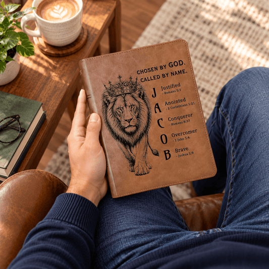 Personalized KJV Wide-Margin Bible, Custom Engraved Acrostic Name with Verse Reference, Lion Design, Christian Bible Gift for Him - Religious Books - Aylev