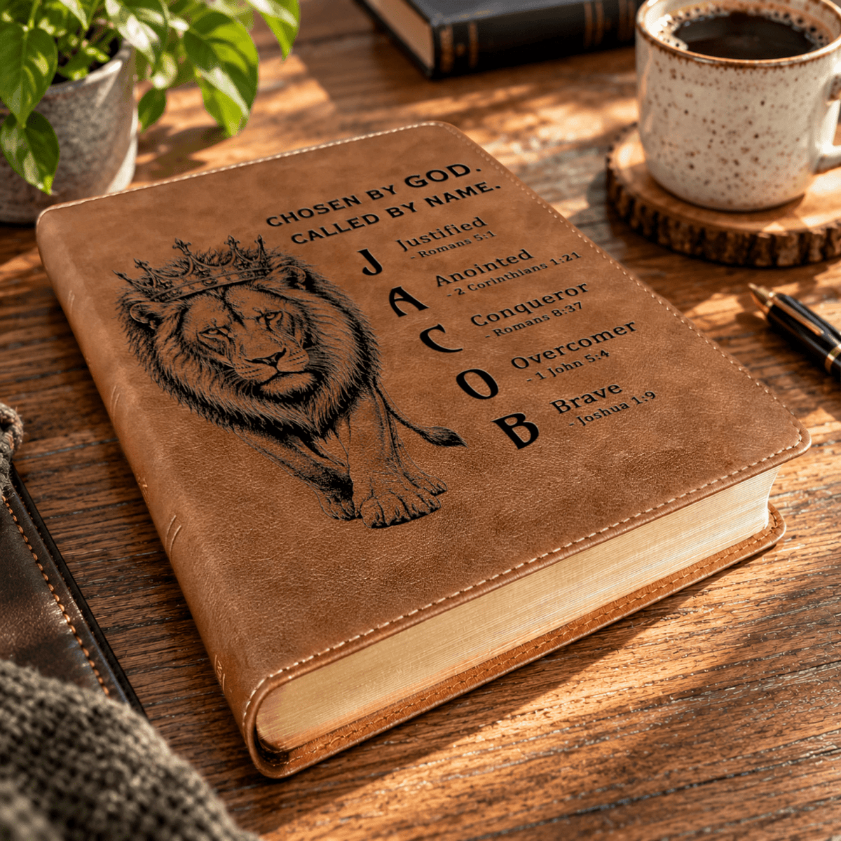 Personalized KJV Wide-Margin Bible, Custom Engraved Acrostic Name with Verse Reference, Lion Design, Christian Bible Gift for Him - Religious Books - Aylev