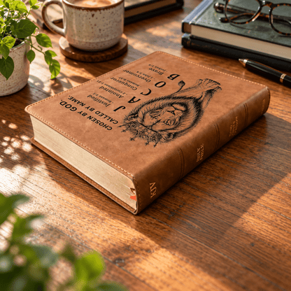 Personalized KJV Wide-Margin Bible, Custom Engraved Acrostic Name with Verse Reference, Lion Design, Christian Bible Gift for Him - Religious Books - Aylev