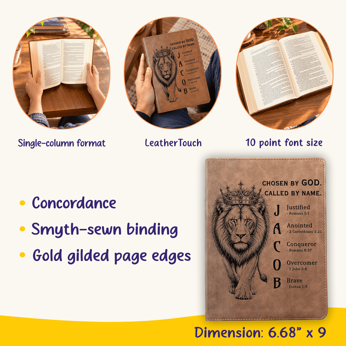 Personalized KJV Wide-Margin Bible, Custom Engraved Acrostic Name with Verse Reference, Lion Design, Christian Bible Gift for Him - Religious Books - Aylev