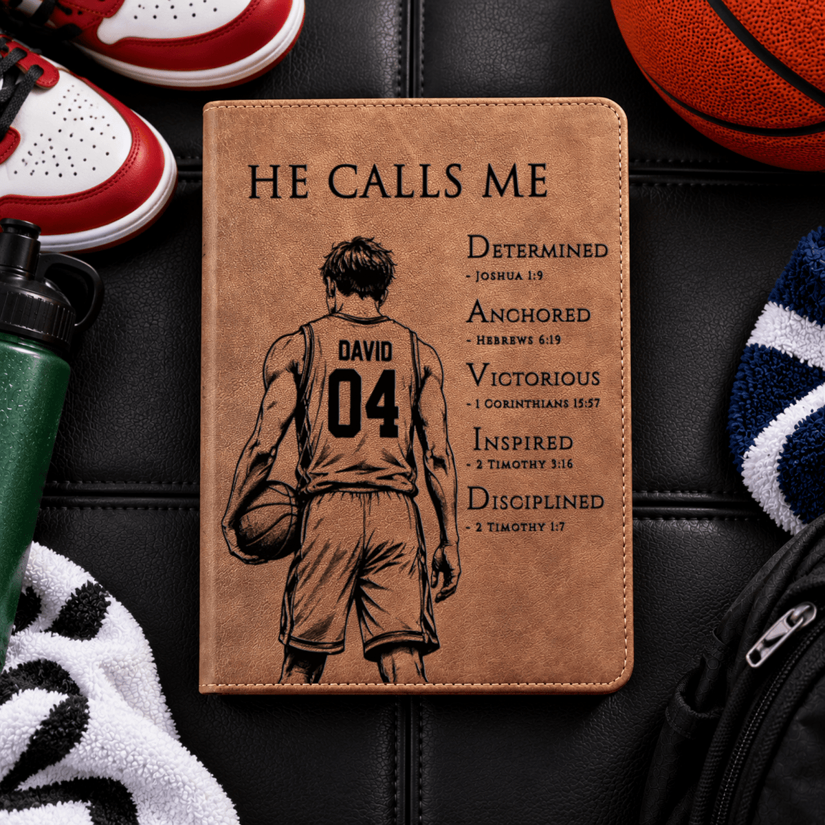 Personalized KJV Wide-Margin Bible, Custom Engraved Acrostic Name with Verse Reference, Christian Sports Gift for Basketball Players - Religious Books - Aylev