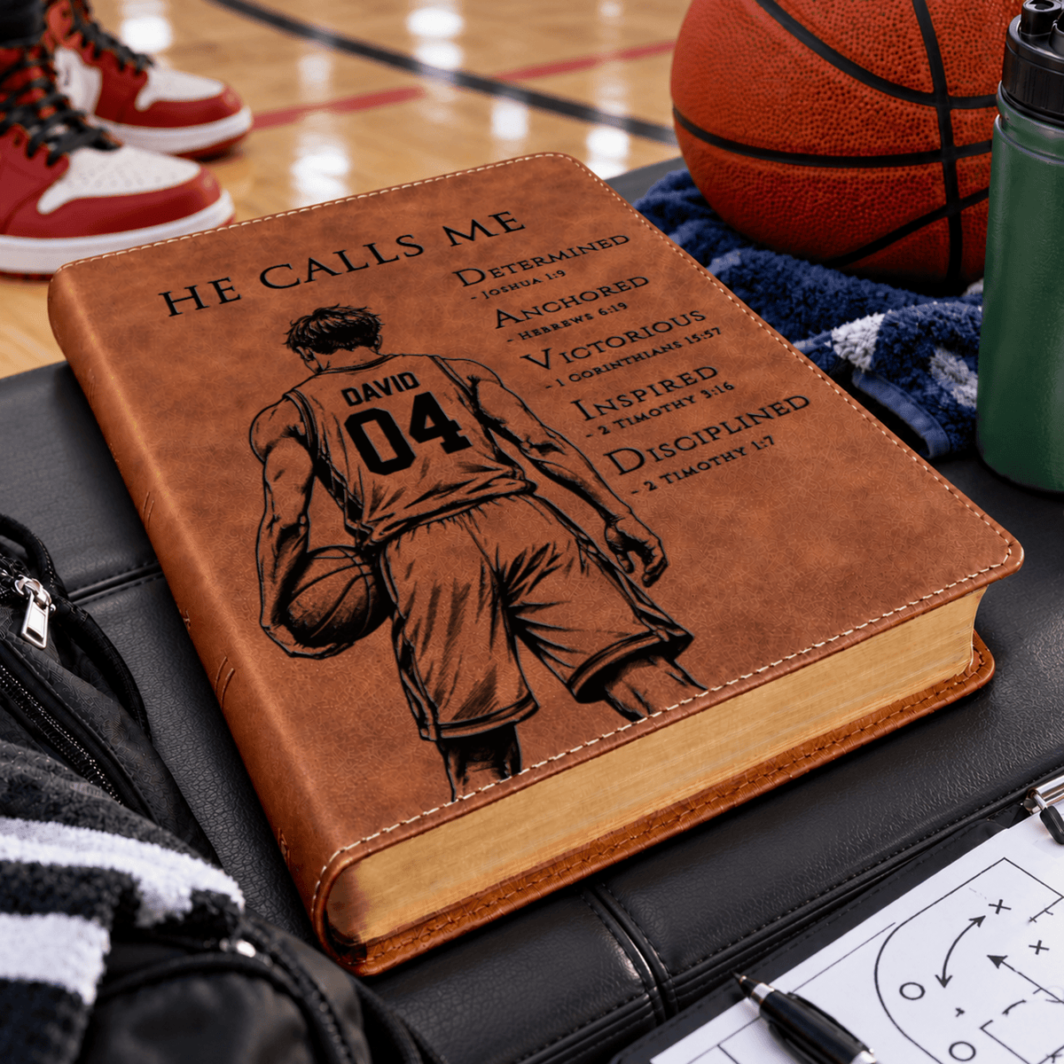 Personalized KJV Wide-Margin Bible, Custom Engraved Acrostic Name with Verse Reference, Christian Sports Gift for Basketball Players - Religious Books - Aylev